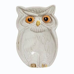 4.5 Inch White Owl Pottery Trinket Dish Made in Italy